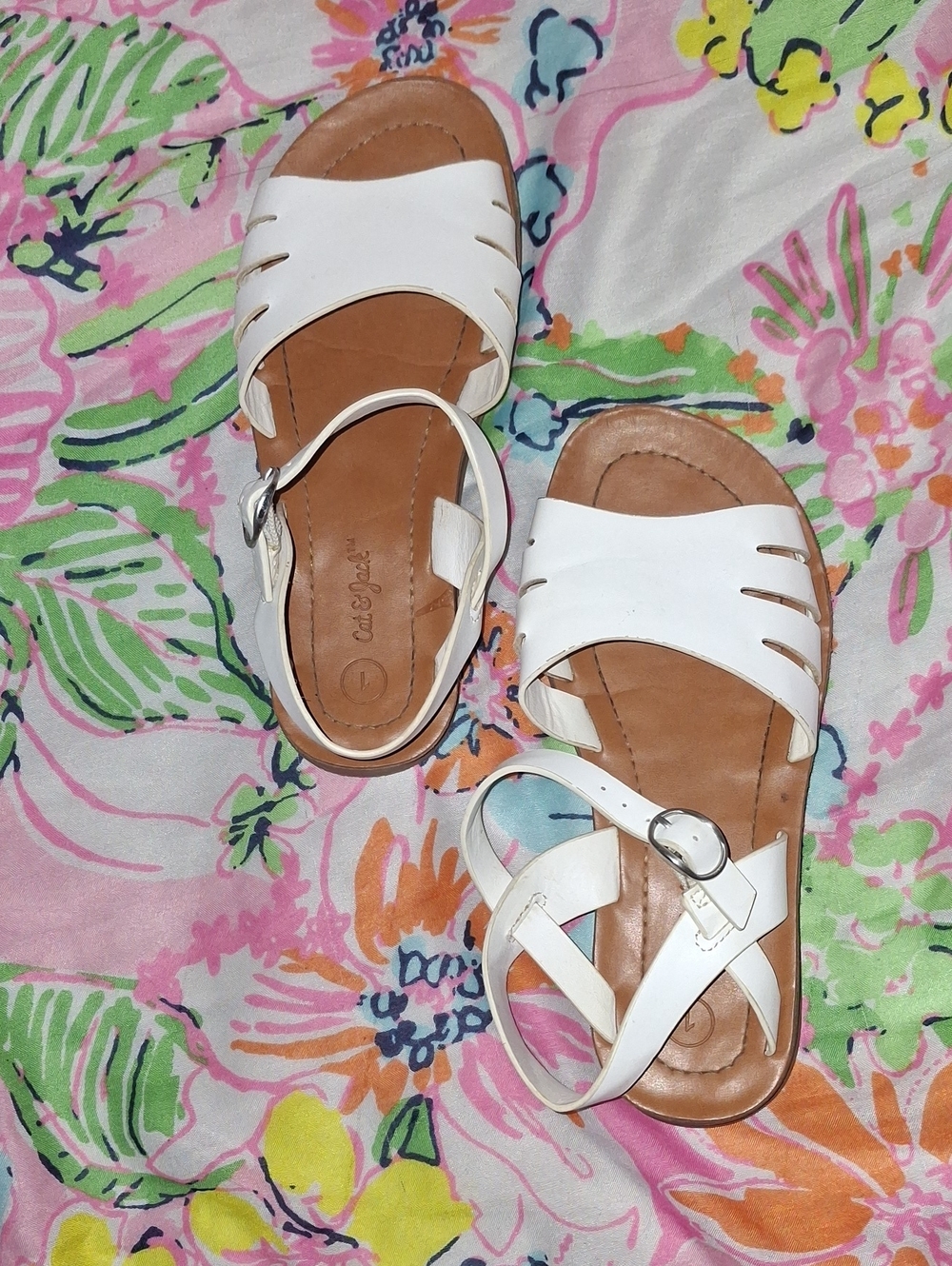 White Leather Strappy Sandals - Youth Girls 1